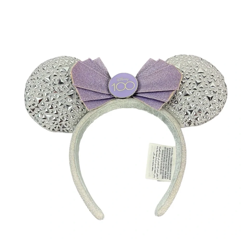 Minnie Mouse Ears Disney 100th Anniversary Headband Silver Sparkle Adult Costume